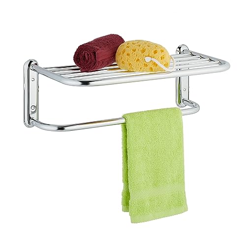 Relaxdays Toallero Pared con Balda, Soporte Toallas Ducha, 6 Barras Acero Cromado, Baño, Aseo, 17x48x23,5cm, Plateado