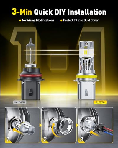 Image of AUXITO 9007 /HB5 LED Light Bulbs, 80000LM 1500% Ultra-Bright, 1:1 Halogen Size, 3 Min Quick Install, IP68 70000H Lifespan, No Flicker, 99% Compatibility, Pack of 2