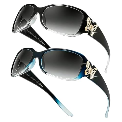 HTTDSLF 2 Pièces Lunettes de Soleil Femme Polarisées, Lunette de Soleil Femme, Protection UV400, Détails papillons tendance, pour la conduite, les voyages