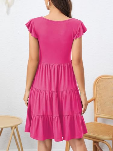 Image of Lamilus Summer Dresses for Women 2026 Ruffle Sleeve V Neck Non-See Through Tiered Babydoll Mini Dress Graduation Beach
