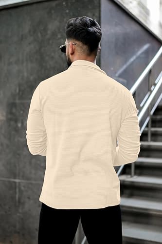 Image of KAJARU Men's Quarter Zip Pullover T-Shirt, Textured Ribbed Long Sleeve, Casual Mock Neck