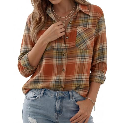 Flannel Shirt Women Plaid Lightweight Button Down Long Sleeve Work Blouse - image 5