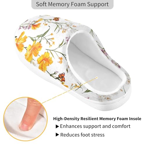 JUNZAN Aesthetic Freesia White Cotton Slippers for Men Winter Memory Foam Bedroom Slippers for Indoor Birthday Presents 6-72