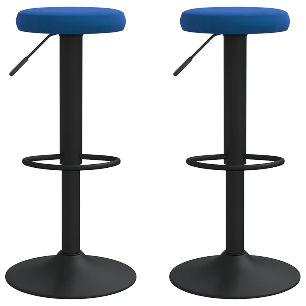 Tabouret de bar velours bleu 31x58-78 cm | Lot de 2 avec repose-pieds et ressort à gaz