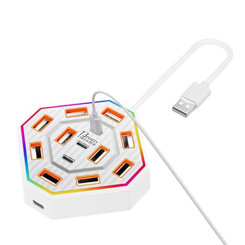 Station d'accueil pour Ordinateur Portable, Adaptateur USB à 13 Ports avec Station d'accueil, électronique de Travail avec éclairage de 7 Couleurs pour étudiants, Adultes, Maison, Bureau
