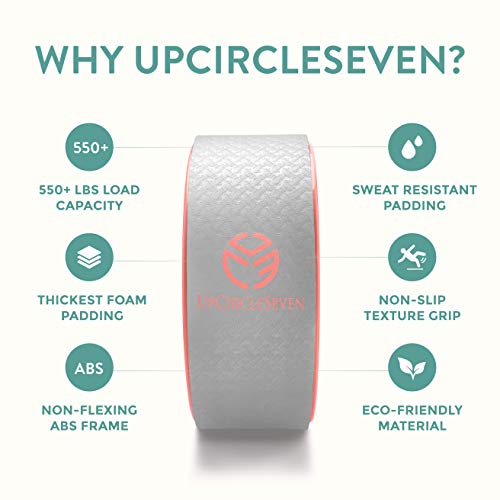 UpCircleSeven Yoga Wheel - [Pro Series] Strongest & Most Comfortable Yoga Prop Wheel - Perfect for Back Pain Stretching & Backbends, 12 x 5 in (Grey/Pink) - Thumbnail 5