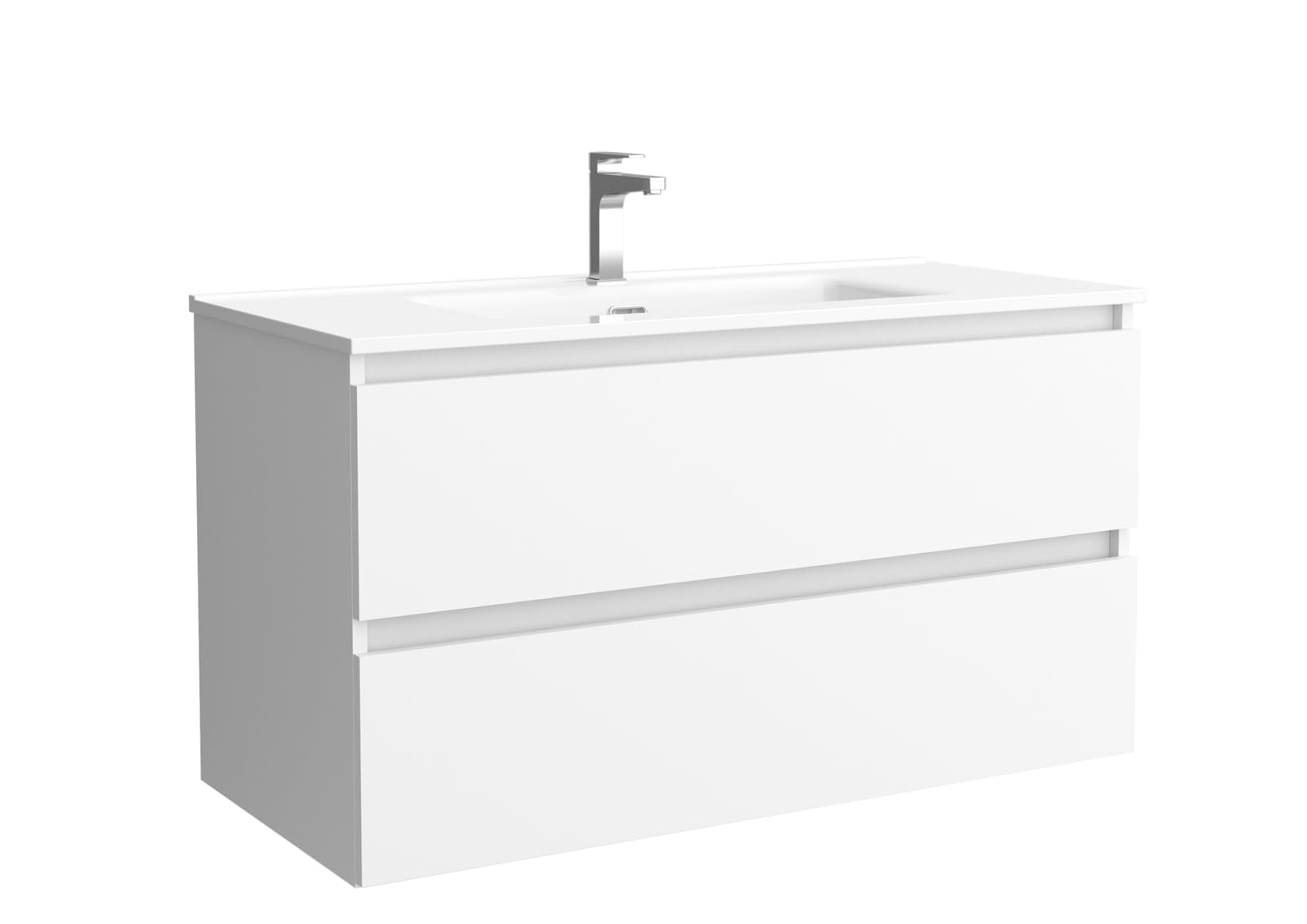 Salgar Mueble de baño Bequia 100 cm con Lavabo 100% montado de fábrica | Acabado Blanco Mate suspendido 2 cajones Cierre amortiguado Apertura con uñero | Lavabo Porcelana Blanca | Marca