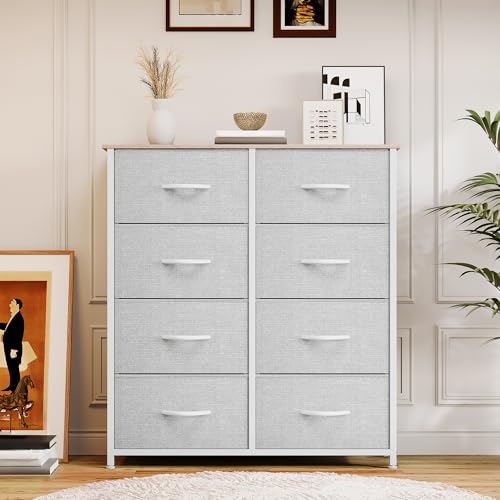 DWVO Dresser for Bedroom, Tall Drawer Fabric Dresser with 8 Drawers, Black Chest of Drawers for Closet, Living Room