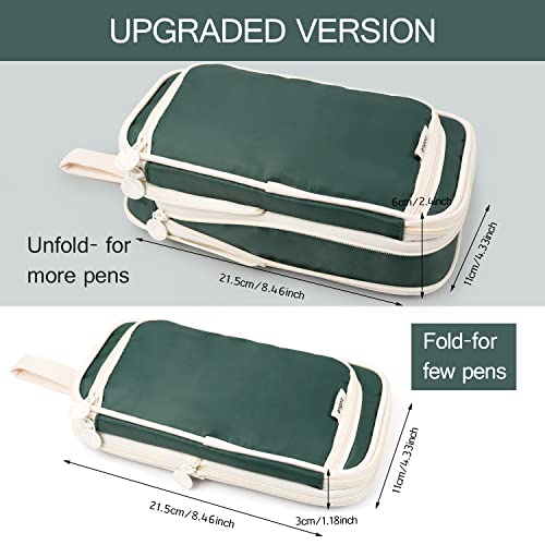 Large Capacity Pencil Case 4 Compartment Bag Organizer, Expandable Pen Bag, Portable Stationery Bag With Handle For Office Middle High College School (Green) #TOP2