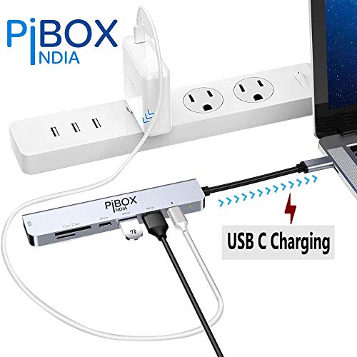 Image of PiBOX India - USB C Hub Dock- 7 in 1 with 4K 30HZ HDCP Compliant, Aluminum Type C Adapter with 4K HDMI Port, USB 3.0 Port, USB-C Power Delivery, TF /SD Card Reader, MacBook /Dell /Samsung USB C Devices