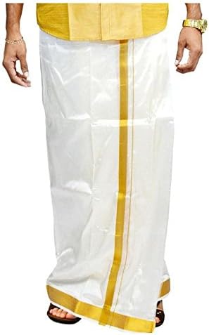 CMK PATTU Men's Silk Mundu Dhoti (White, Free Size)