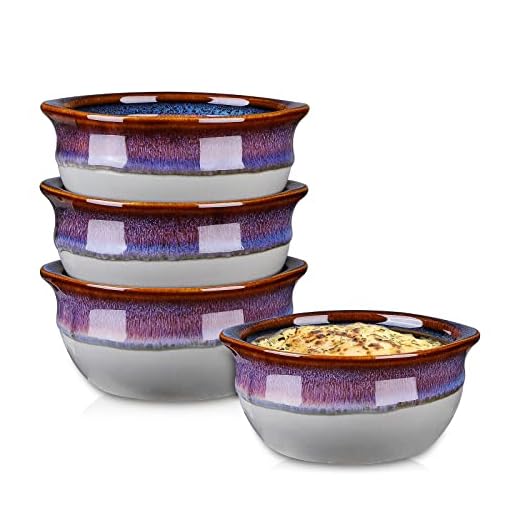 Selamica Ceramic 12 oz French Onion Soup Bowls, Small French Onion Soup Crocks for Appetizer Cheese Stews Chili Casserole, Microwave Oven Safe, Christmas Gift, Set of 4, Grey