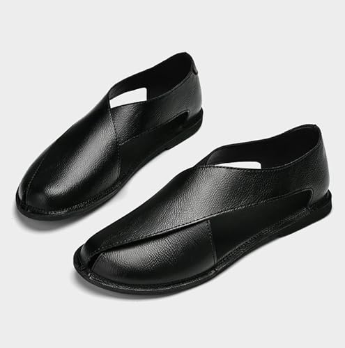 Men'S Soft Leather Closed Toe Flat Sandals,Slip-On Lightweight Breathable Driving Sandals,Outdoor Non-Slip Hollow Casual Fisherman Sandals4