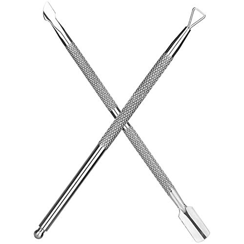 Zukabmw - Juego de 2 cortadores y empujadores de cutículas de acero inoxidable para quitar esmalte de uñas, pelador, rascador de uñas, juego de herramientas de manicura para uñas de los pies
