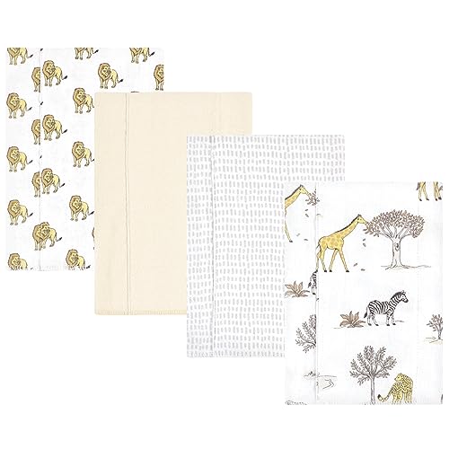 Image of Hudson Baby Unisex Baby Cotton Flannel Burp Cloths 4-Pack, Neutral Safari World, One Size