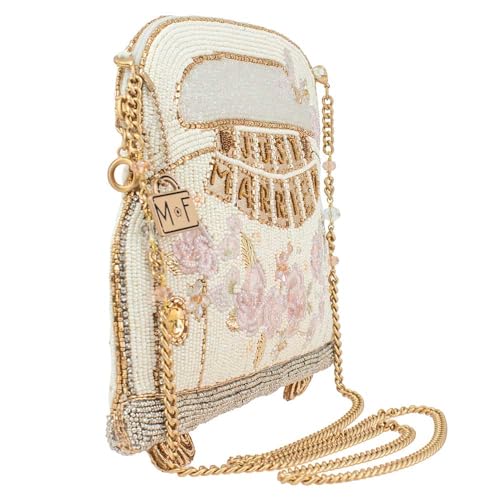 Mary Frances Just Married Beaded Crossbody Handbag Clutch Bridal Car Novelty Purse, Ivory3
