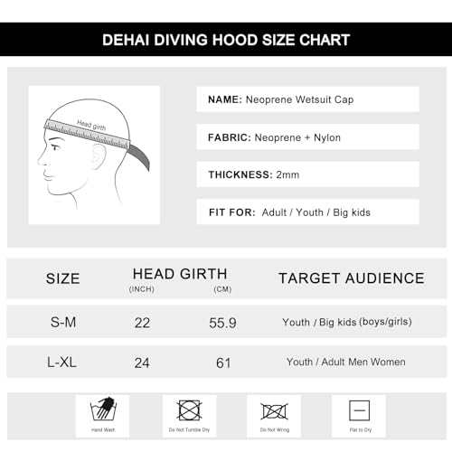 Image of DEHAI Neoprene Diving Hood Wetsuit Swimming Caps for Womens Mens Youth, 2mm 3mm Thermal Water Beanie Hat Keep Long Hair Dry for Curly Locs Braids