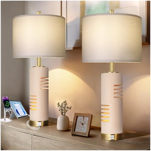 Lámparas de mesa de noche set 2 27.5 pulg Beige