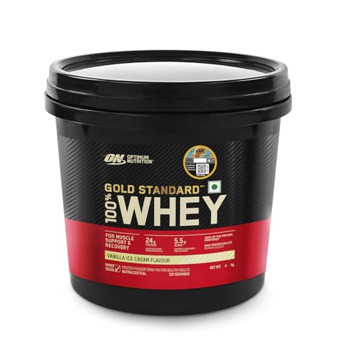 Image of Optimum Nutrition (ON) Gold Standard 100% Whey Protein Powder 4 Kg (Vanilla Ice Cream), for Muscle Support & Recovery, Vegetarian - Primary Source Whey Isolate