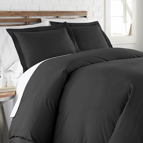 Southshore Fine Living, Inc. Premium Collection Oversized Duvet Cover Queen Bedding Set Easy Care, Soft Duvet Cover 3-Piece with Two Matching Shams (98 in Wide x 98 in Long), Black, Full/Queen