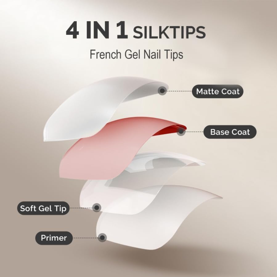 Jsiallye Pink French Tip Press on Nails, 240Pcs White French Press On Nail Short Square,Pre-Applied Primer & Top Coat,4 in 1 Gel Nail Tips,Soak off Acrylic Fake Nail Extensions 15 Size