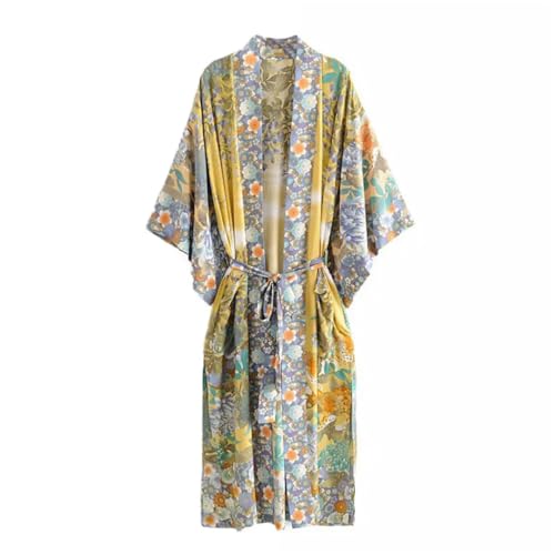 Kimono long imprimé vintage pour femmes avec fentes d'été fluides