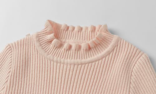 Image of Mud Kingdom Girls Mock Neck Sweater Long Sleeve Knit Top Solid Ruffled Collar Undershirt Slim Fit Lettuce Trim