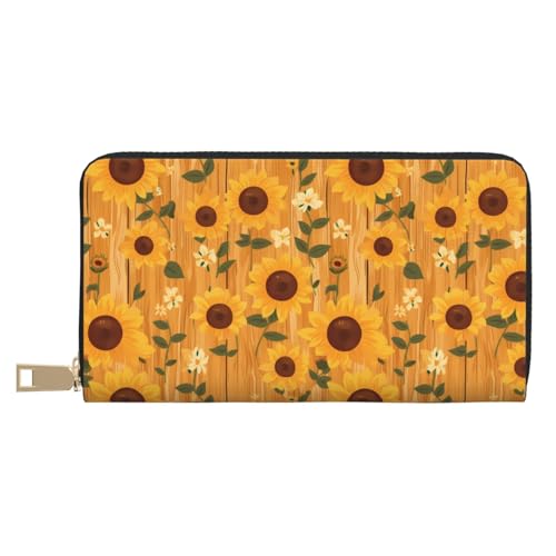 Novastar portefeuille en cuir mince avec fermeture éclair motif bois tournesol pour homme