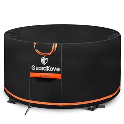 Fire Pit Cover Round 48 Inch [2025 Upgraded 1000D Heavy Duty Fabric] for 45”- 48” Fire Pit/Table, Waterproof Tear & Fade Resistant Firepit Cover with Buckle, Drawstring, Air Vent (48”D x 24”H, Black)