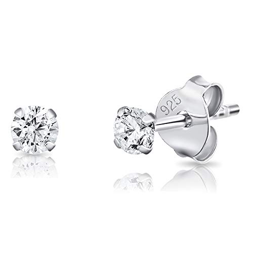 DTPsilver® Orecchini Punto Luce Argento 925 con Zirconi - Orecchini Donna - Orecchini Uomo Diamante - Orecchini Piccoli - Orecchini Zirconi - Brillantini - Diametro: 3 mm