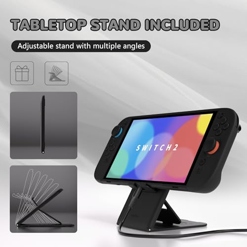 Image of PlayVital Protective Case for Nintendo Switch 2 with Extra Stand & Thumb Grip Caps | Split Design, Dockable Hard Shell Cover for Nintendo Switch 2 | Solid Color Series, Black