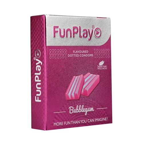 Image of Funplay Bubblegum Dotted Condoms 3 PCS | Flavoured Latex Condoms with Dots | Pre-Lubricated Smooth Surface | Comfortable Fit | Travel Friendly Pack | For Men