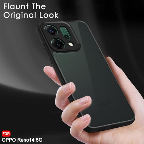 Image of TheGiftKart Hybrid Shockproof Back Cover Case for Oppo Reno 14 5G | Hard Back Case Cover for Oppo Reno14 5G (PC & TPU, Translucent Smoke Matte Back, Black Sides)
