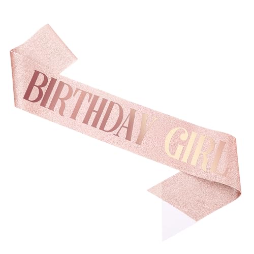 Piriuuo Rose Gold Birthday Girl Sash Glitter Birthday Girl Sash with Gold Foil-Birthday Sashes for Women Girls Birthdays Accessories
