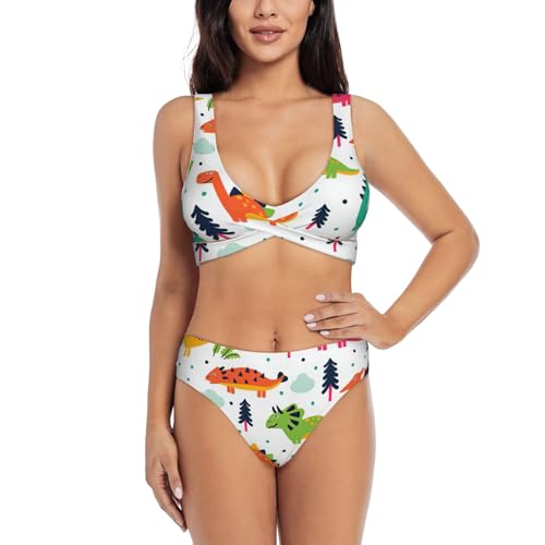 Maillot de bain deux pièces imprimé dinosaures colorés bikini été triangle