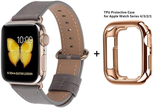 JFdragon Compatible with Apple Watch Band 38mm 40mm 42mm 44mm Women Men Top Grain Leather Replacement Strap for iwatch Series 5 4 3 2 1 (Dark Grey+Bronze Gold Clasp, 38mm/40mm)
