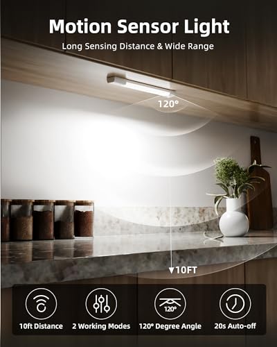 EZVALO 3 Pack 8” Motion Sensor Light Indoor, Wireless Under Cabinet Lighting, 30 LED Rechargeable Closet Lights, Dimmabl - Additional View