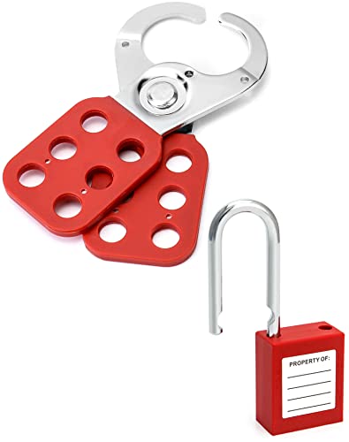 Image of QWORK Lock Out Tag Out Hasp - 6 Pack Stainless Steel Lockout Hasp with Red Nylon Handle, Tamper-Proof and Impact-Resistant Loto Hasp