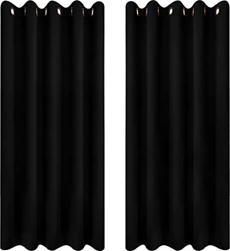 Utopia Bedding Blackout Curtains Grommet Thermal 2 Panels Drapes [Black, 66 x 72 Inches] Sound Insulated Curtain for Bedroom and Living Room (167x183 cm)