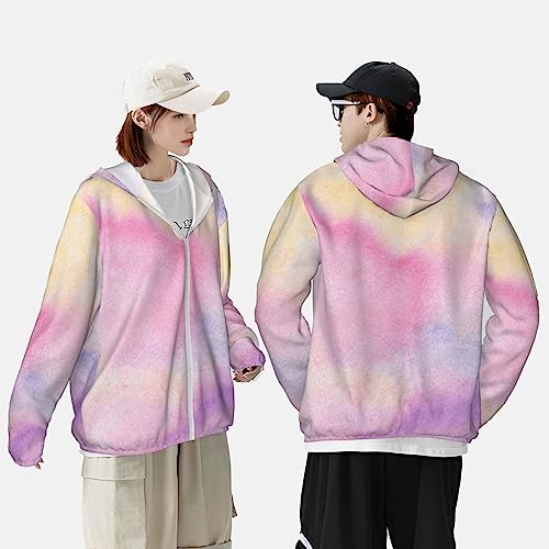 TOMPPY Jaqueta com capuz de proteção solar com estampa arco-íris leve de manga comprida para caminha