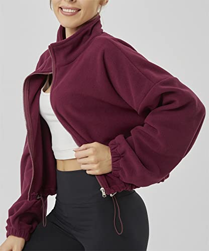 Xikuka Women's Fleece Zip Up Jacket Classic Fit Long Sleeve Lightweight Workout Gym Sweaters Wine Red X-Large #TOP1