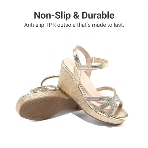 Image of DREAM PAIRS Girls Wedge Sandals Flatform Open Toe Summer Platform Sandals Flower Wedding Party for Little Kid /Big Kid