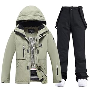 ALSOGO Damen Skianzug 2 Teilig Schneeanzug Wasserdicht Winddicht Winter Warme mit Abnehmbare Kapuzen zum Skifahren Snowboarden Schneejacke Schneehose