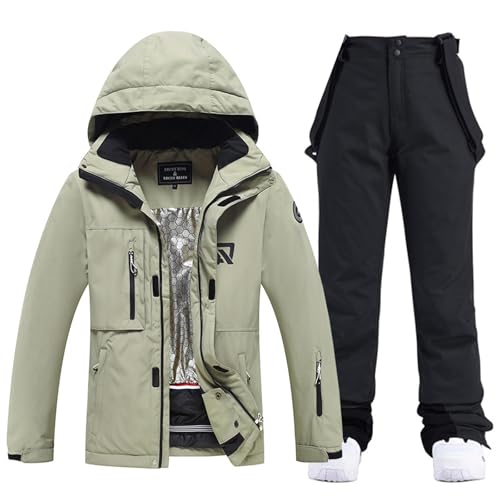 ALSOGO Damen Skianzug 2 Teilig Schneeanzug Wasserdicht Winddicht Winter Warme mit Abnehmbare Kapuzen zum Skifahren Snowboarden Schneejacke Schneehose