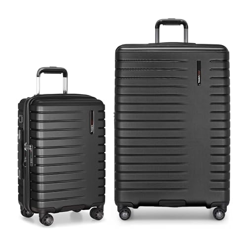 Image of Traveler's Choice Archer Polycarbonate Hardside Spinner Luggage Set, Tie Down Straps, Black, 2-Piece