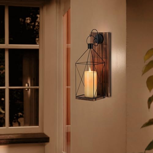 Staymoment Candle Sconces Wall Decor: Farmhouse Wood Candle Holder Indoor Black Metal Lantern Decorations for Living Room Front Porch Yard by Staymoment - Image 5