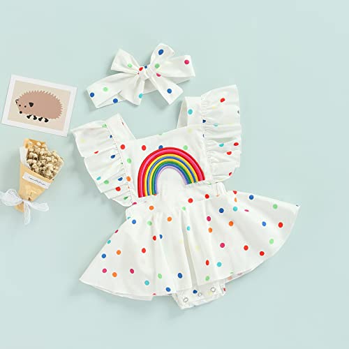 Sdghg LZM-02BOTW-8UF7NA3 Infant Baby Girl Rainbow Romper Dress Ruffle Sleeve Polka Dot Backless Jumpsuit One Piece Summer Outfit thumb #1