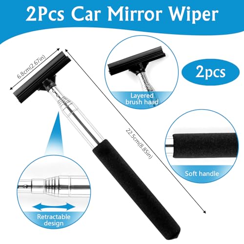 2 Stück Fensterabzieher Auto, Scheibenabzieher Auto, Auto Rückspiegel Wischer, Teleskop Spiegelwischer, Abzieher Auto, Einziehbar Fensterwischer für Spiegelglas Regenwasser Nebel Duschtür