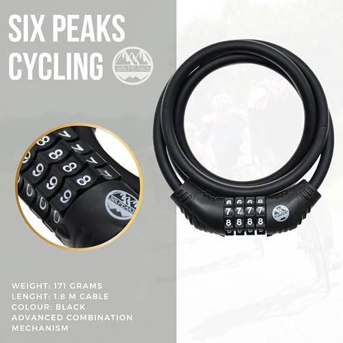 Six Peaks Cycling Cable Security Lock for Bike Scooter, Gates, Signs, 1.8m Flexible Steel, 4-Dial Combination - Image 4