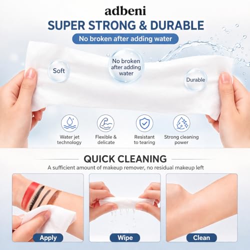 Image of Adbeni Disposable Face Towels | Premium Spunlace Cotton | Pack of 50 | Wet & Dry Use 9x9 Inch | Soft Facial Wipes | Ideal for Cleaning Makeup Removal, Salon, Spa, Baby Care, Skin Care & Travel